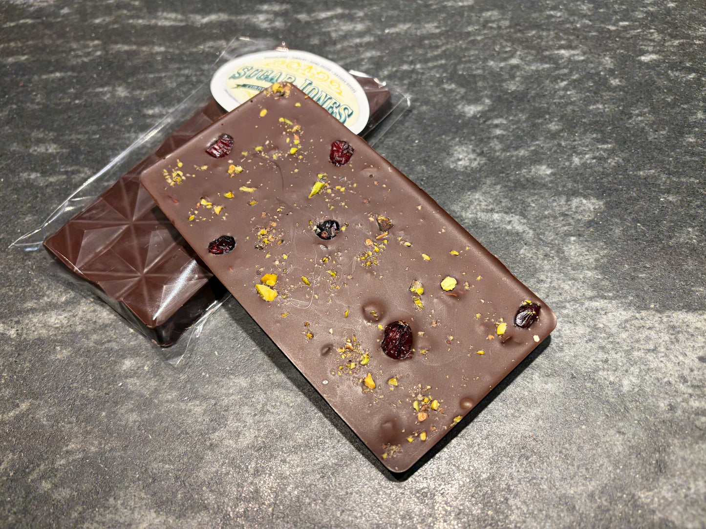 Sugar Free Dark Chocolate with Cranberries and Pistachio