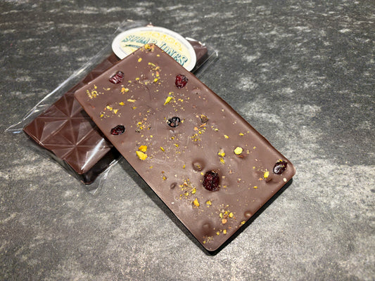 Sugar Free Dark Chocolate with Cranberries and Pistachio